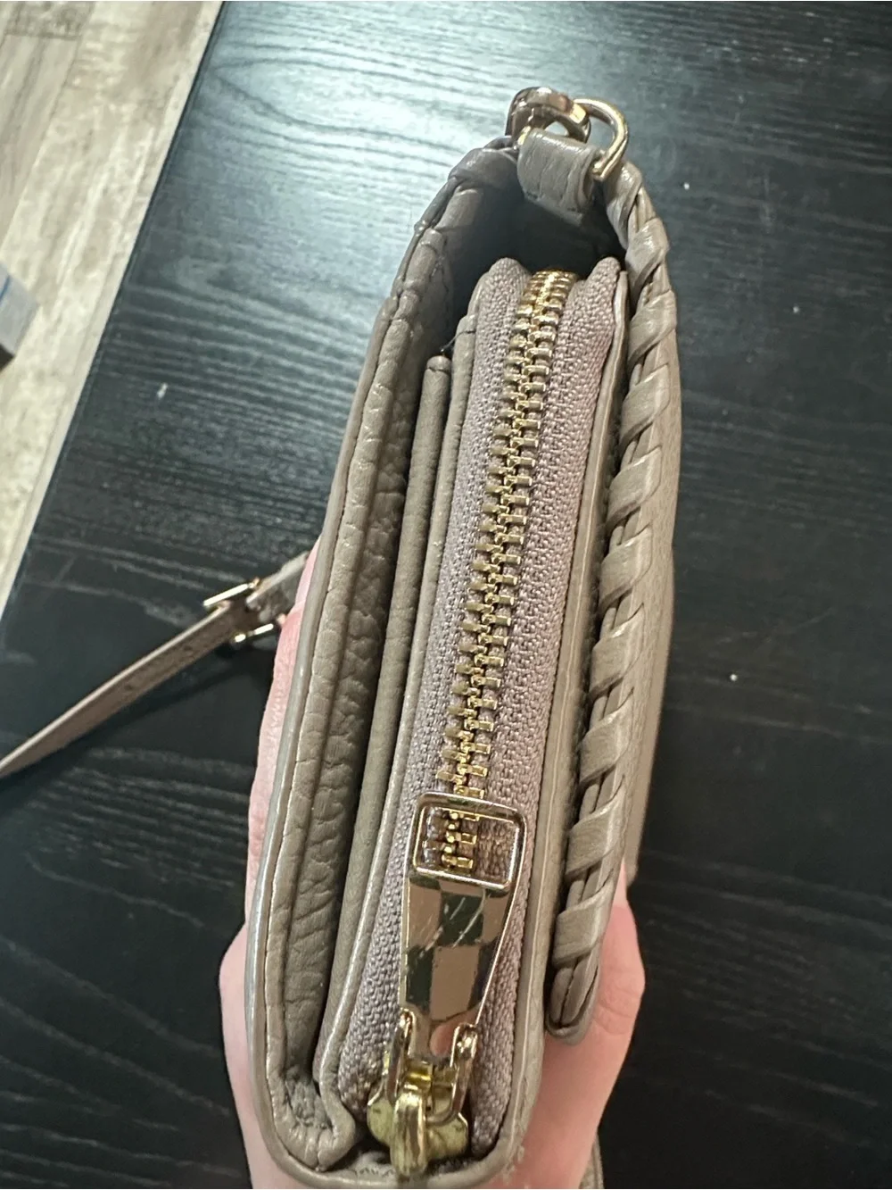 Tory Burch Taupe Leather Crossbody with Whipstitch Detail